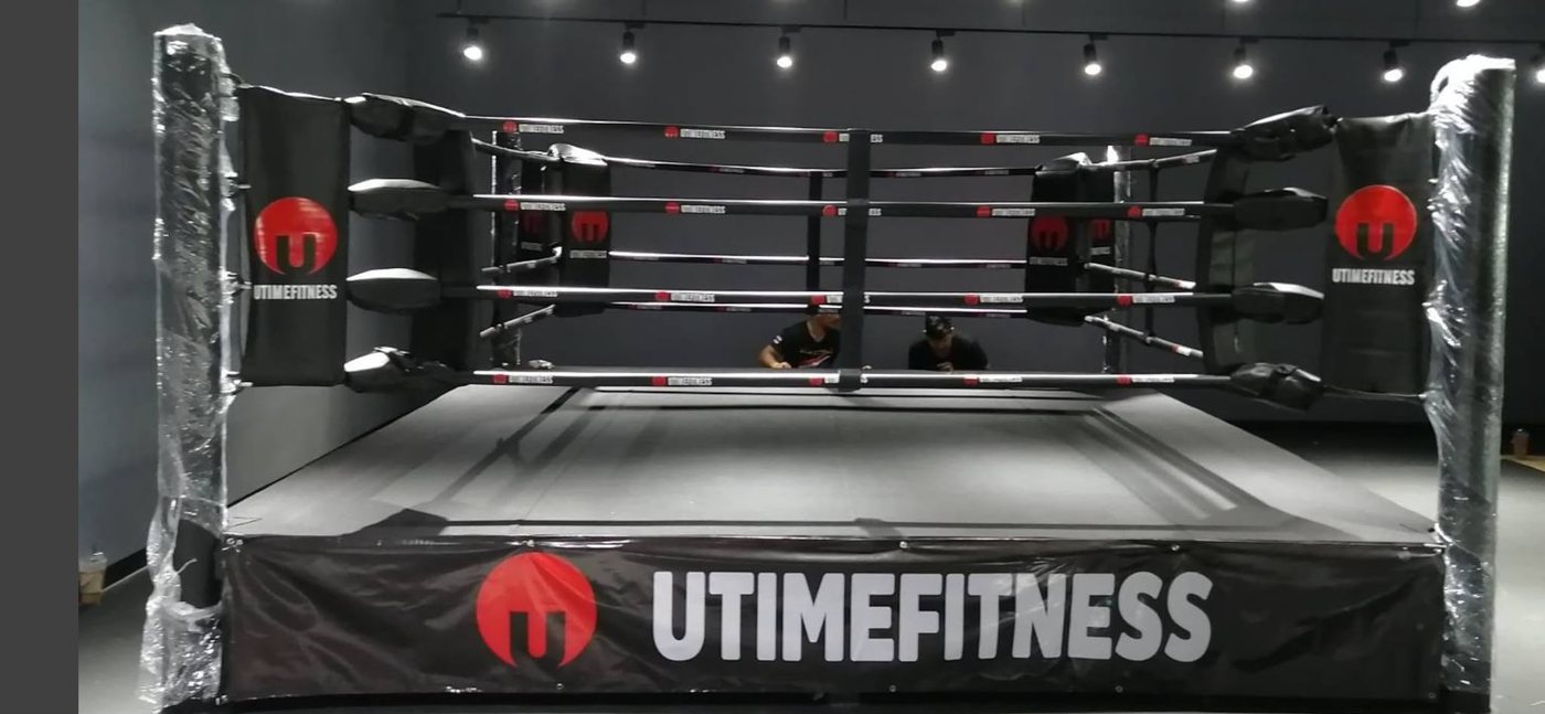 Il marchio di uno sponsor sul tappeto del ring